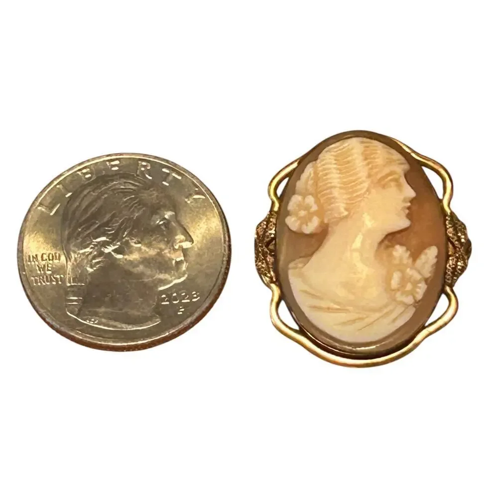 Vintage Shell Cameo Brooch Gold Tone Setting